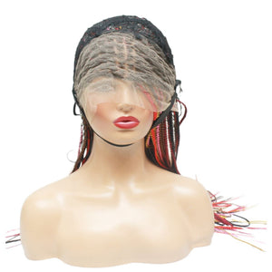 Balayage Red & Pink Multi Color Knotless Lace Frontal Box Braided Wig (6821821218902)