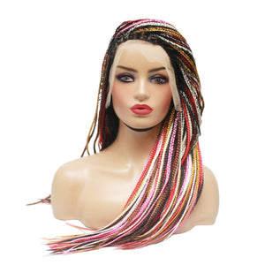 Balayage Red & Pink Multi Color Knotless Lace Frontal Box Braided Wig (6821821218902)