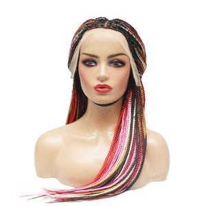 Balayage Red & Pink Multi Color Knotless Lace Frontal Box Braided Wig (6821821218902)