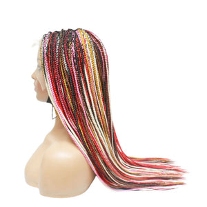 Balayage Red & Pink Multi Color Knotless Lace Frontal Box Braided Wig (6821821218902)