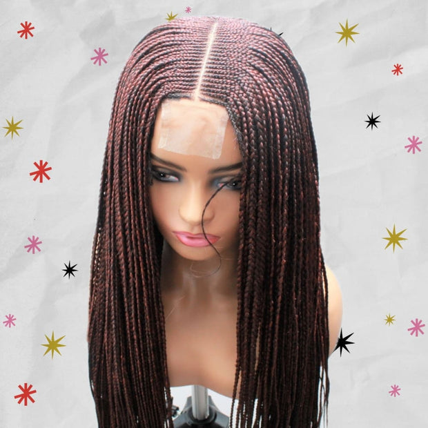 Balayage Wine & Black Cornrow Kim K Mid Part Lace Closure Braided Wig - Medium - 56cm $190 Ghana Weave QualityHairByLawlar (6693572313174)