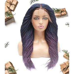 Box Braids Fully Hand Braided Ombre Lace Wig (Blue / Purple) - Medium - 56cm $200 Box Braids QualityHairByLawlar (4993384317014)