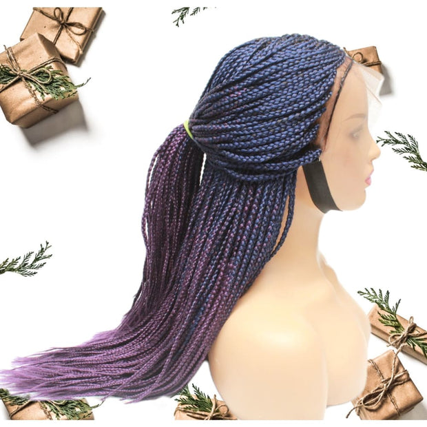 Box Braids Fully Hand Braided Ombre Lace Wig (Blue / Purple) - Medium - 56cm $200 Box Braids QualityHairByLawlar (4993384317014)