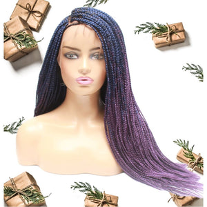 Box Braids Fully Hand Braided Ombre Lace Wig (Blue / Purple) - Medium - 56cm $200 Box Braids QualityHairByLawlar (4993384317014)