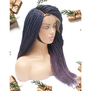 Box Braids Fully Hand Braided Ombre Lace Wig (Blue / Purple) - Medium - 56cm $200 Box Braids QualityHairByLawlar (4993384317014)