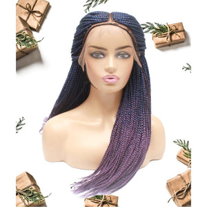 Box Braids Fully Hand Braided Ombre Lace Wig (Blue / Purple) - Medium - 56cm $200 Box Braids QualityHairByLawlar (4993384317014)