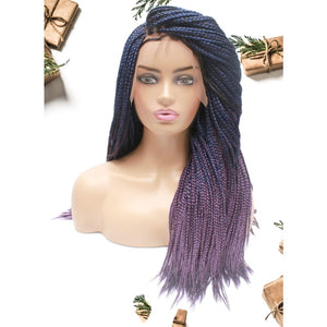 Box Braids Fully Hand Braided Ombre Lace Wig (Blue / Purple) - Medium - 56cm $200 Box Braids QualityHairByLawlar (4993384317014)