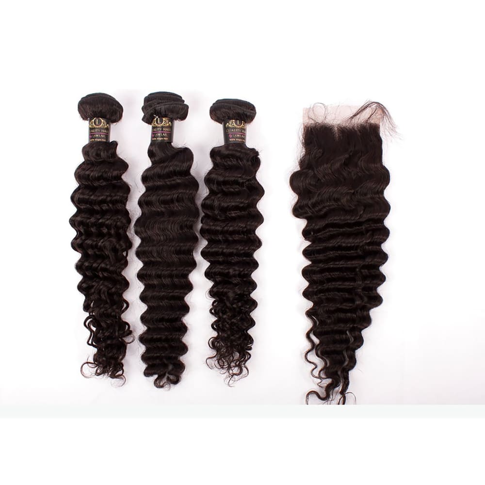 Brazilian Deep Wave Human Hair 3pcs Bundle & Lace Closure Deal - 12+12+12+10 closure $200.00 Bundle & Closure Deals QualityHairByLawlar (9248863372)