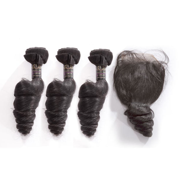Brazilian Loose Wave Human Hair 3pcs Bundle & Lace Closure Deal - 12+12+12+10 closure $185.00 Bundle & Closure Deals QualityHairByLawlar (9249404172)