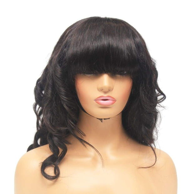 Brazilian Wavy Human Hair Lace Fornt Wig With Bangs - 18 - $380 Lace Front Wig QualityHairByLawlar (1371136229462)
