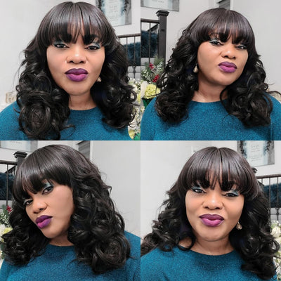 Brazilian Wavy Human Hair Lace Fornt Wig With Bangs - 18 - $410 Lace Front Wig QualityHairByLawlar (1371136229462)
