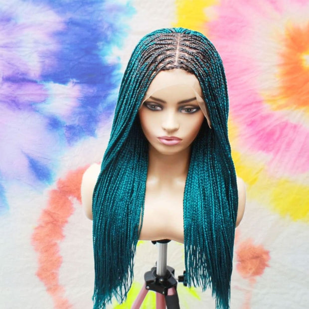 Gorgeous Teal Colored Lace Frontal Knotless Box Braided Wig - Medium- 56cm $200 Knotless Braids QualityHairByLawlar (6537903439958)