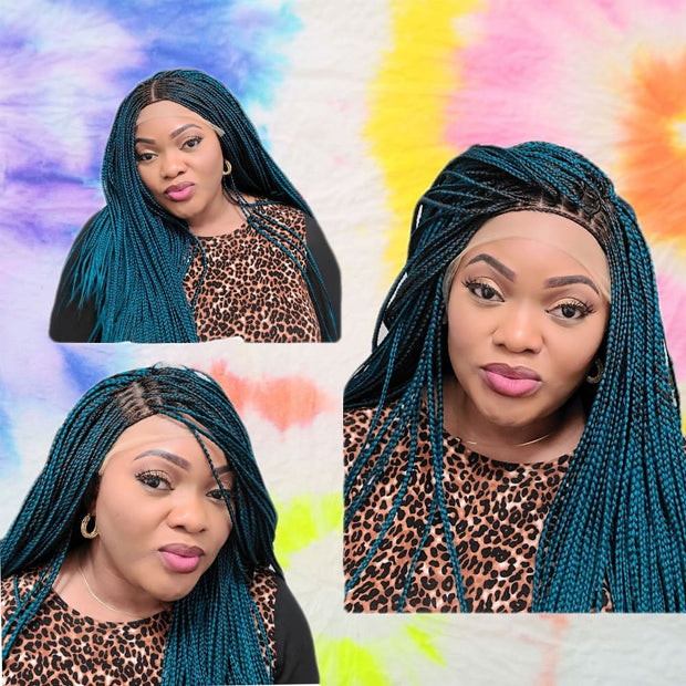 Gorgeous Teal Colored Lace Frontal Knotless Box Braided Wig - Medium- 56cm $200 Knotless Braids QualityHairByLawlar (6537903439958)