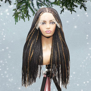 Knotless Box Braids Wig- Black With Highlights - Medium- 56cm $200 Knotless Braids QualityHairByLawlar (6607995273302)