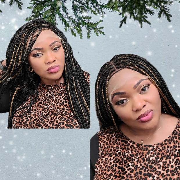 Knotless Box Braids Wig- Black With Highlights - Medium- 56cm $200 Knotless Braids QualityHairByLawlar (6607995273302)