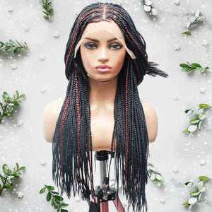 Knotless Box Braids Wig- Black With Wine Highlights - Medium- 56cm $200 Knotless Braids QualityHairByLawlar (6679535616086)