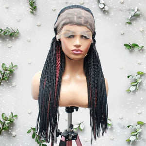 Knotless Box Braids Wig- Black With Wine Highlights - Medium- 56cm $200 Knotless Braids QualityHairByLawlar (6679535616086)