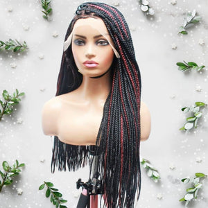 Knotless Box Braids Wig- Black With Wine Highlights - Medium- 56cm $200 Knotless Braids QualityHairByLawlar (6679535616086)