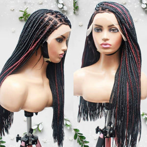 Knotless Box Braids Wig- Black With Wine Highlights - Medium- 56cm $200 Knotless Braids QualityHairByLawlar (6679535616086)