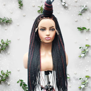 Knotless Box Braids Wig- Black With Wine Highlights - Medium- 56cm $200 Knotless Braids QualityHairByLawlar (6679535616086)