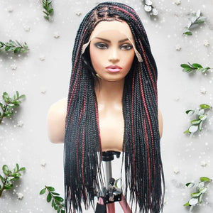 Knotless Box Braids Wig- Black With Wine Highlights - Medium- 56cm $200 Knotless Braids QualityHairByLawlar (6679535616086)