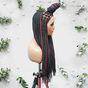 Knotless Box Braids Wig- Black With Wine Highlights - Medium- 56cm $200 Knotless Braids QualityHairByLawlar (6679535616086)