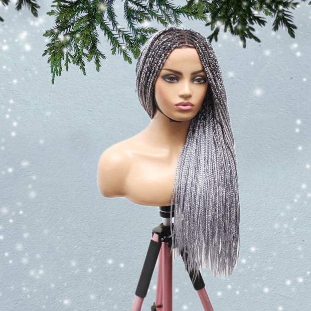 Knotless Box Braids Wig- Grey - Medium- 56cm $200 Knotless Braids QualityHairByLawlar (6607997567062)