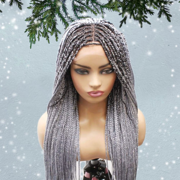 Knotless Box Braids Wig- Grey - Medium- 56cm $200 Knotless Braids QualityHairByLawlar (6607997567062)