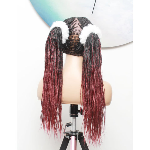 Knotless Full Lace Box Braided Wig- Ombre Black / Dark Red - Medium- 56cm $330 Knotless Braids QualityHairByLawlar (5015692378198)