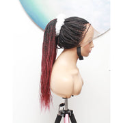 Knotless Full Lace Box Braided Wig- Ombre Black / Dark Red - Medium- 56cm $330 Knotless Braids QualityHairByLawlar (5015692378198)