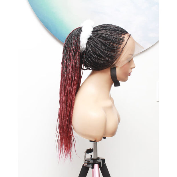 Knotless Full Lace Box Braided Wig- Ombre Black / Dark Red - Medium- 56cm $330 Knotless Braids QualityHairByLawlar (5015692378198)