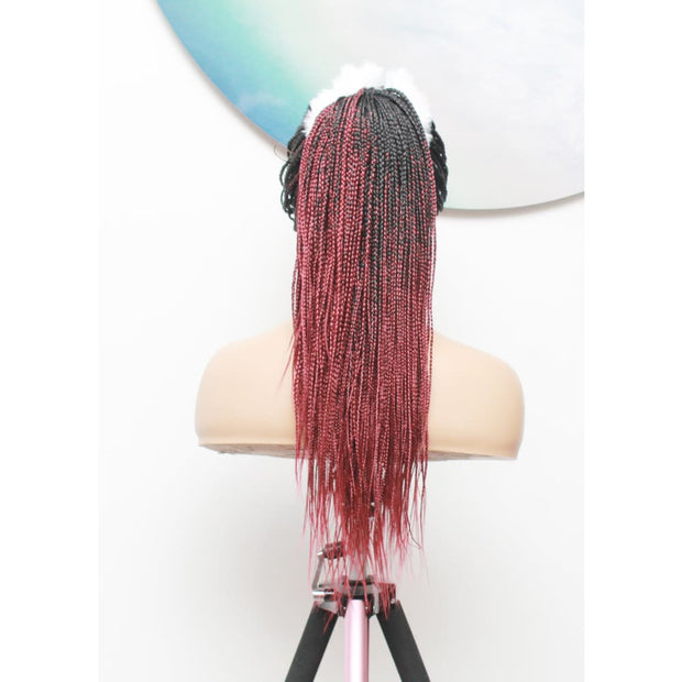Knotless Full Lace Box Braided Wig- Ombre Black / Dark Red - Medium- 56cm $330 Knotless Braids QualityHairByLawlar (5015692378198)