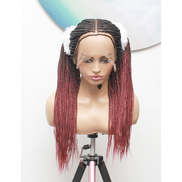 Knotless Full Lace Box Braided Wig- Ombre Black / Dark Red - Medium- 56cm $330 Knotless Braids QualityHairByLawlar (5015692378198)