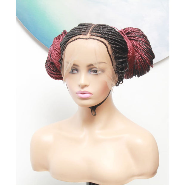Knotless Full Lace Box Braided Wig- Ombre Black / Dark Red - Medium- 56cm $330 Knotless Braids QualityHairByLawlar (5015692378198)