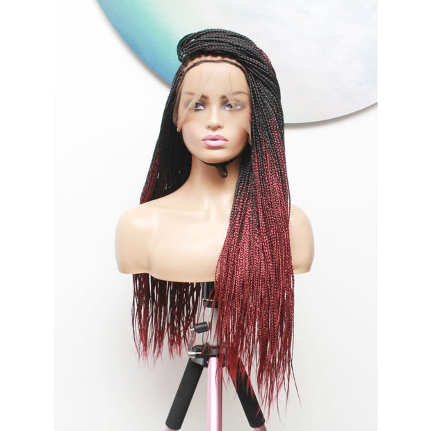 Knotless Full Lace Box Braided Wig- Ombre Black / Dark Red - Medium- 56cm $330 Knotless Braids QualityHairByLawlar (5015692378198)