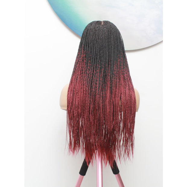 Knotless Full Lace Box Braided Wig- Ombre Black / Dark Red - Medium- 56cm $330 Knotless Braids QualityHairByLawlar (5015692378198)