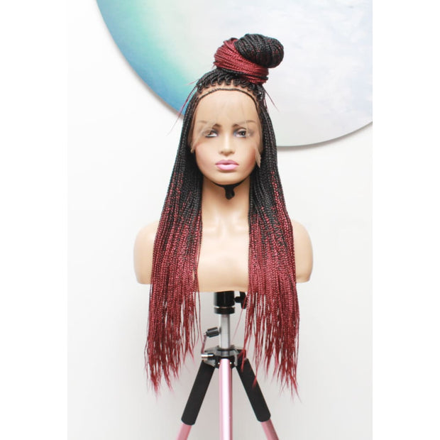 Knotless Full Lace Box Braided Wig- Ombre Black / Dark Red - Medium- 56cm $330 Knotless Braids QualityHairByLawlar (5015692378198)