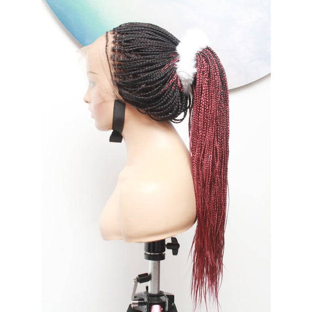 Knotless Full Lace Box Braided Wig- Ombre Black / Dark Red - Medium- 56cm $330 Knotless Braids QualityHairByLawlar (5015692378198)