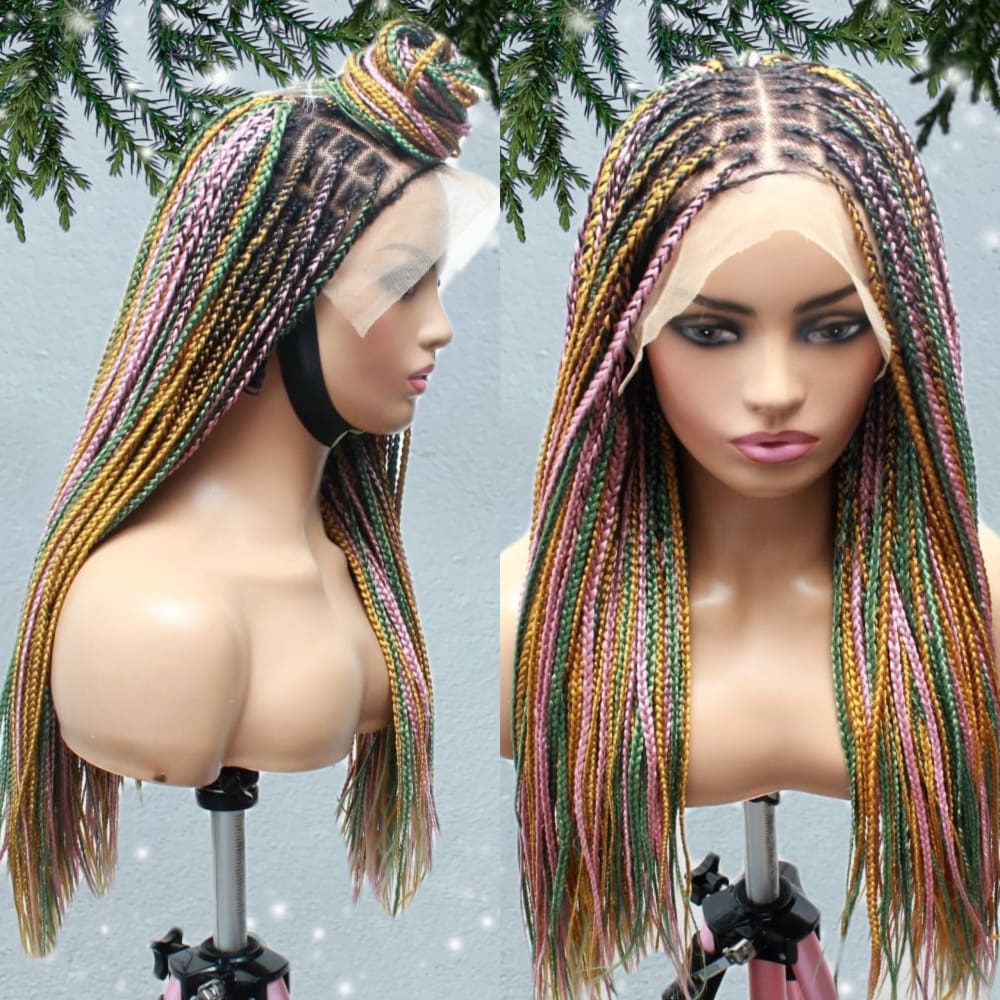 Knotless Lace Frontal Box Braids Wig- Rainbow Glam - Medium- 56cm $200 Knotless Braids QualityHairByLawlar (6693567561814)