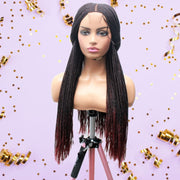 Ombre Black & Red Lace Closure Mid Part Corn Row Braided Wig - Medium - 56cm $190 Ghana Weave QualityHairByLawlar (6693570642006)
