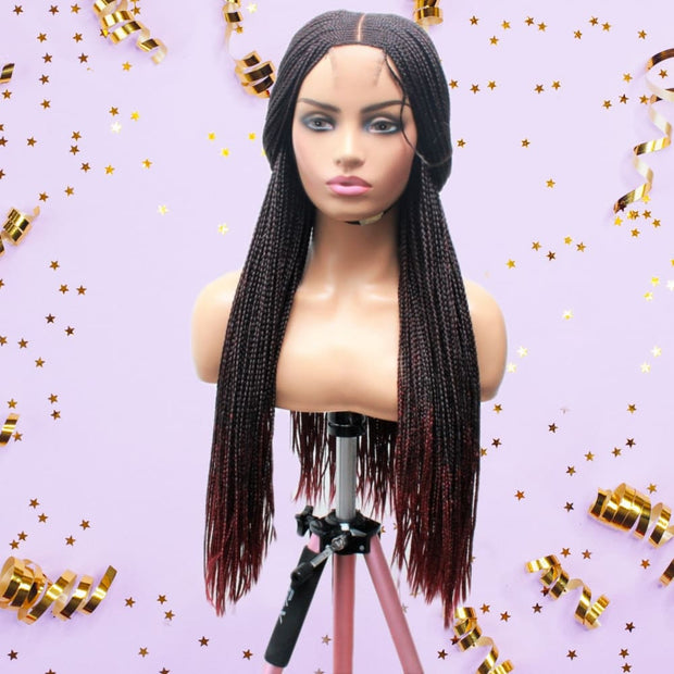 Ombre Black & Red Lace Closure Mid Part Corn Row Braided Wig - Medium - 56cm $190 Ghana Weave QualityHairByLawlar (6693570642006)