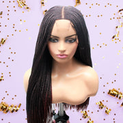 Ombre Black & Red Lace Closure Mid Part Corn Row Braided Wig - Medium - 56cm $190 Ghana Weave QualityHairByLawlar (6693570642006)