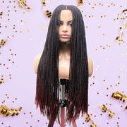 Ombre Black & Red Lace Closure Mid Part Corn Row Braided Wig - Medium - 56cm $190 Ghana Weave QualityHairByLawlar (6693570642006)