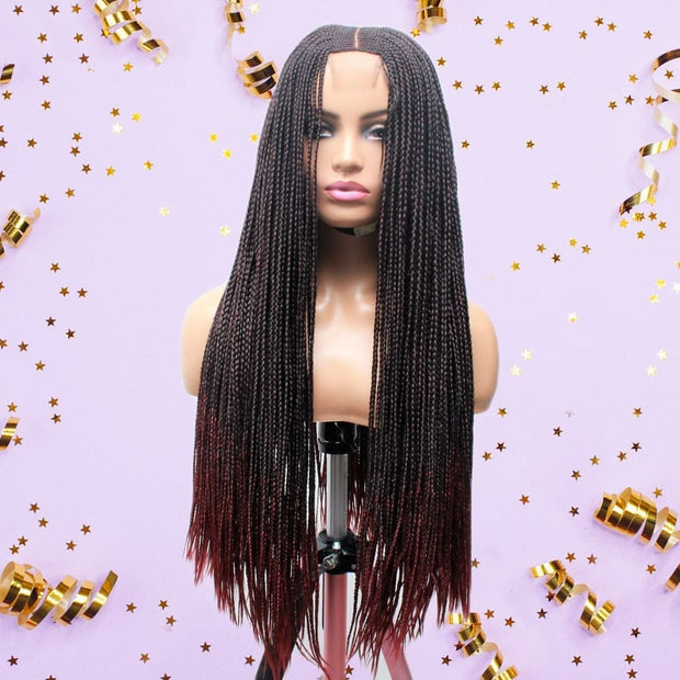Ombre Black & Red Lace Closure Mid Part Corn Row Braided Wig - Medium - 56cm $190 Ghana Weave QualityHairByLawlar (6693570642006)