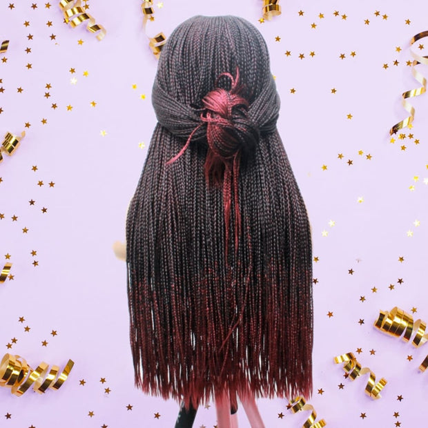 Ombre Black & Red Lace Closure Mid Part Corn Row Braided Wig - Medium - 56cm $190 Ghana Weave QualityHairByLawlar (6693570642006)