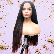 Ombre Black & Red Lace Closure Mid Part Corn Row Braided Wig - Medium - 56cm $190 Ghana Weave QualityHairByLawlar (6693570642006)