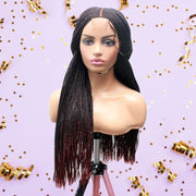 Ombre Black & Red Lace Closure Mid Part Corn Row Braided Wig - Medium - 56cm $190 Ghana Weave QualityHairByLawlar (6693570642006)