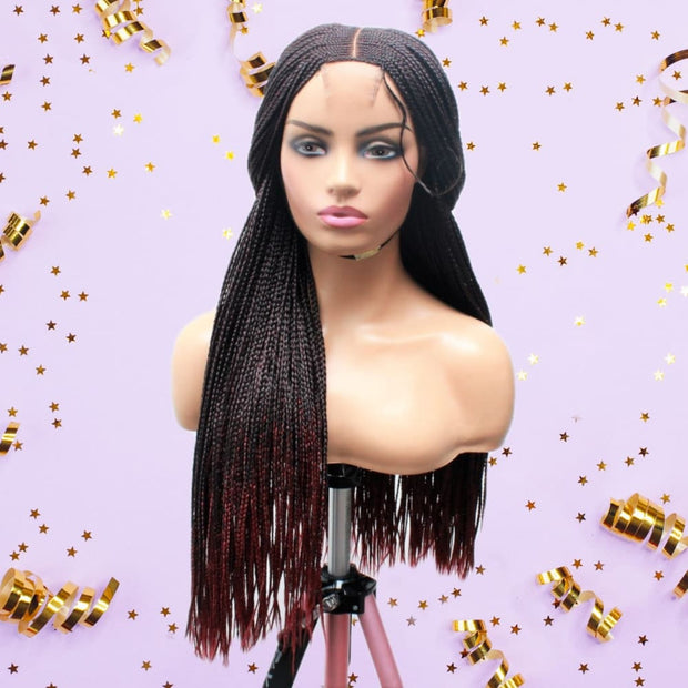 Ombre Black & Red Lace Closure Mid Part Corn Row Braided Wig - Medium - 56cm $190 Ghana Weave QualityHairByLawlar (6693570642006)