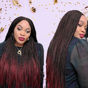 Ombre Black & Red Lace Closure Mid Part Corn Row Braided Wig - Medium - 56cm $190 Ghana Weave QualityHairByLawlar (6693570642006)