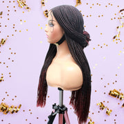 Ombre Black & Red Lace Closure Mid Part Corn Row Braided Wig - Medium - 56cm $190 Ghana Weave QualityHairByLawlar (6693570642006)